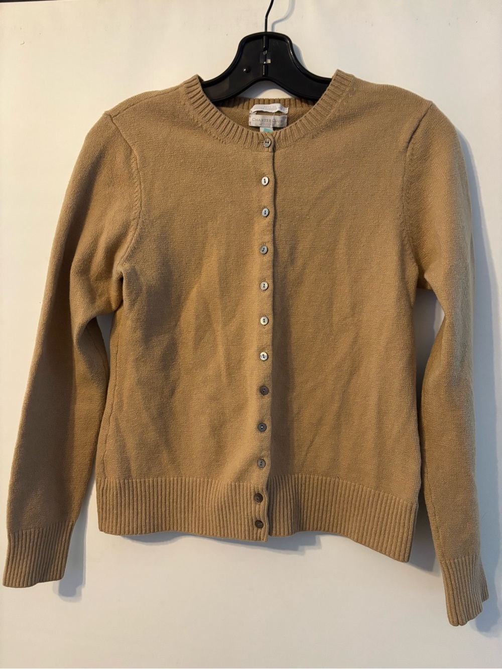Charter Club Button-Front Crewneck Cardigan - Camel